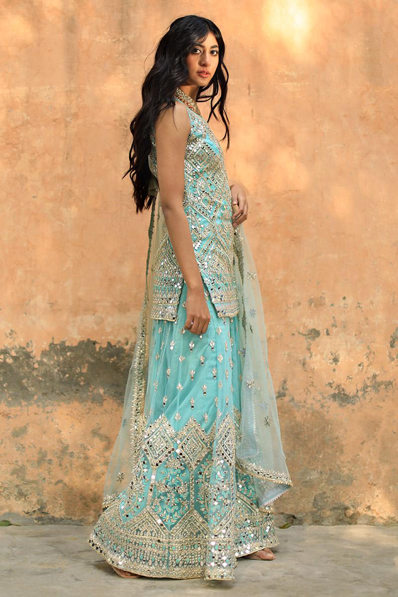 Ice Blue Kurta Sharara Set