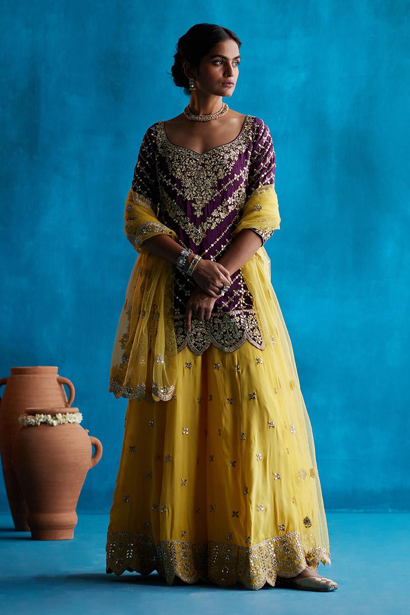 Nyara🌞 | Wine Floral Accented Coordset – Designer Shirt Kurta Set