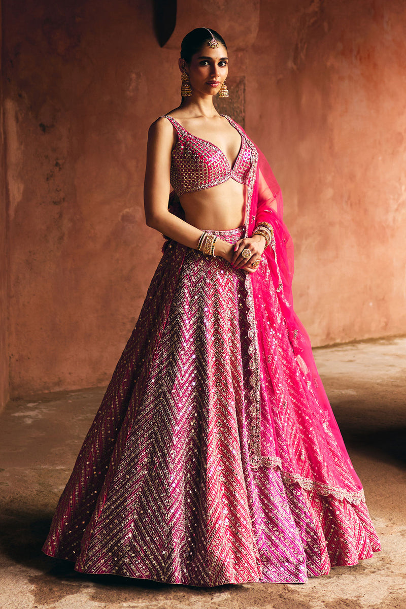 Multi Raw Silk Lehenga Set