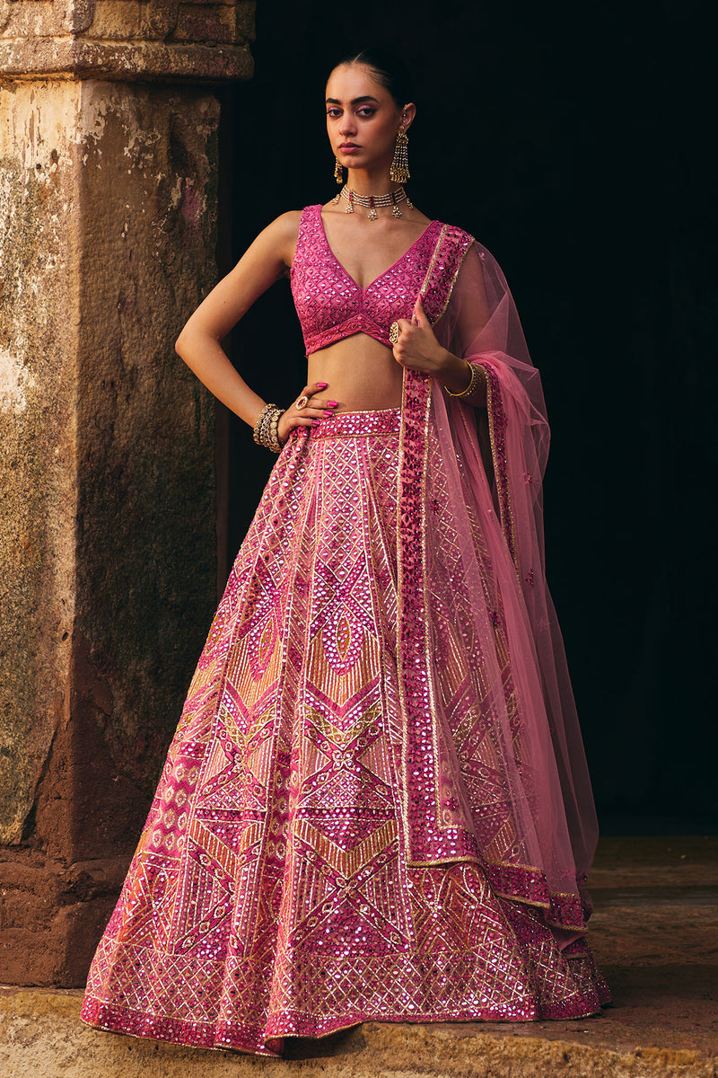 Pink Organza Lehenga Set