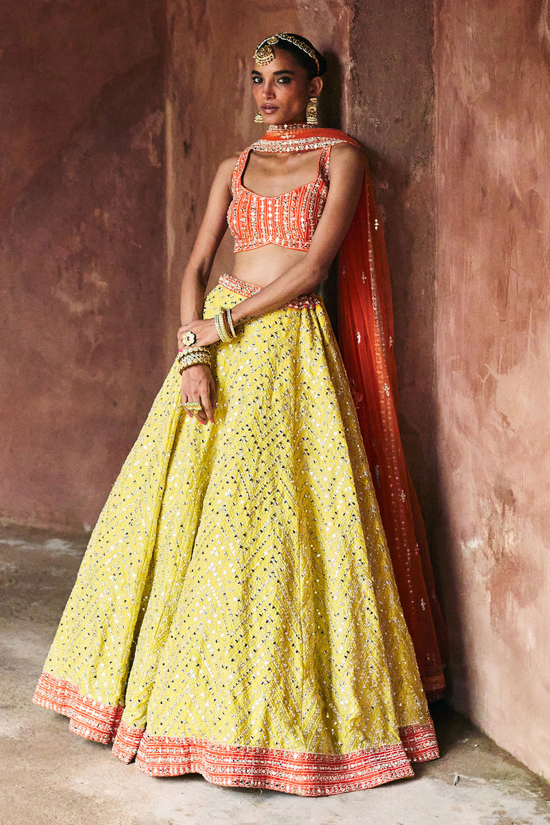 Yellow Raw Silk Lehenga Set