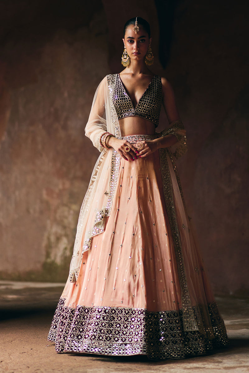 Peach Tissue Lehenga Set