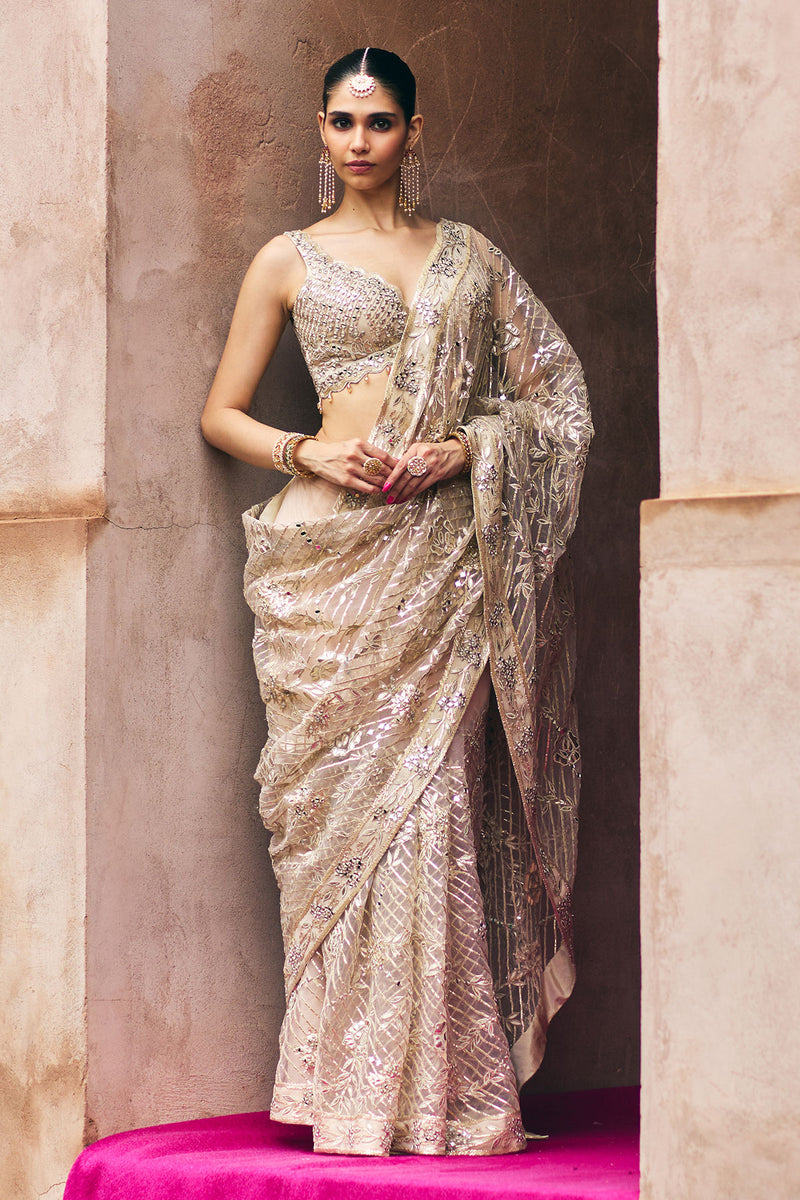 Rose Gold Net Saree set