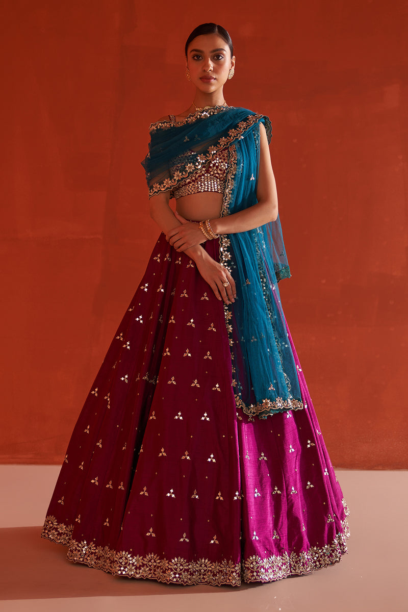 Crimson Raw Silk Lehnga Set