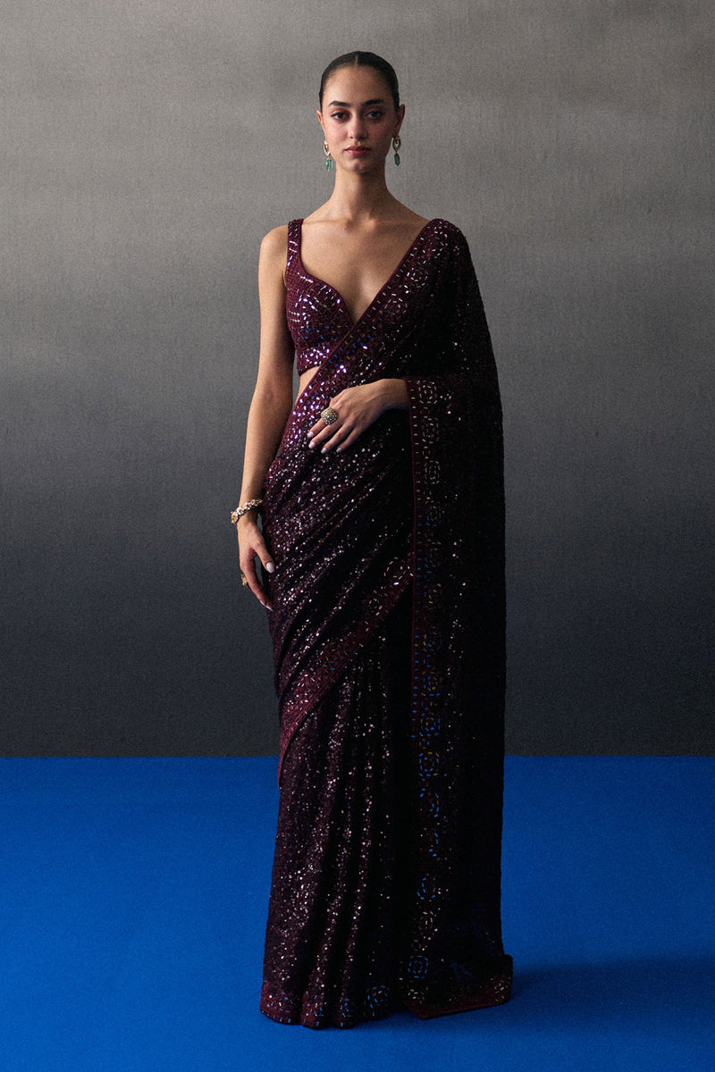 Crimson Sequins Saree