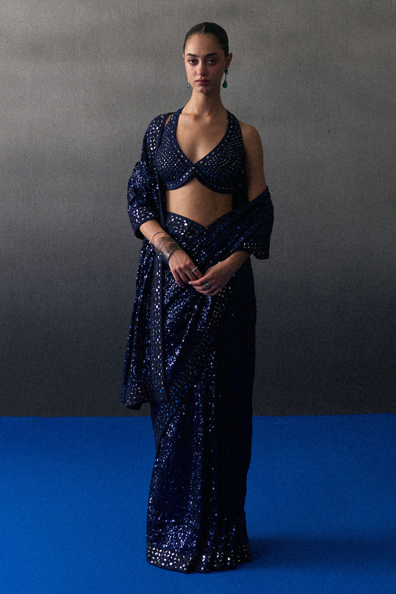 Midnight Blue Sequins Saree