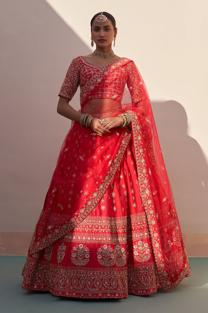 Red Double Dupatta Lehenga Set