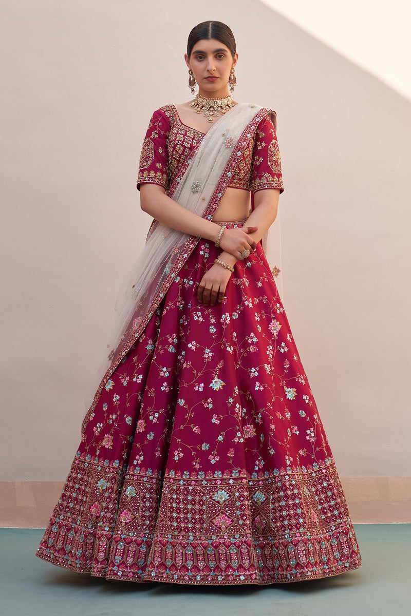 Wine Double Dupatta Lehenga Set