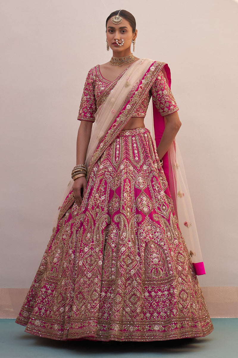 Rani Pink Double Dupatta Lehenga Set