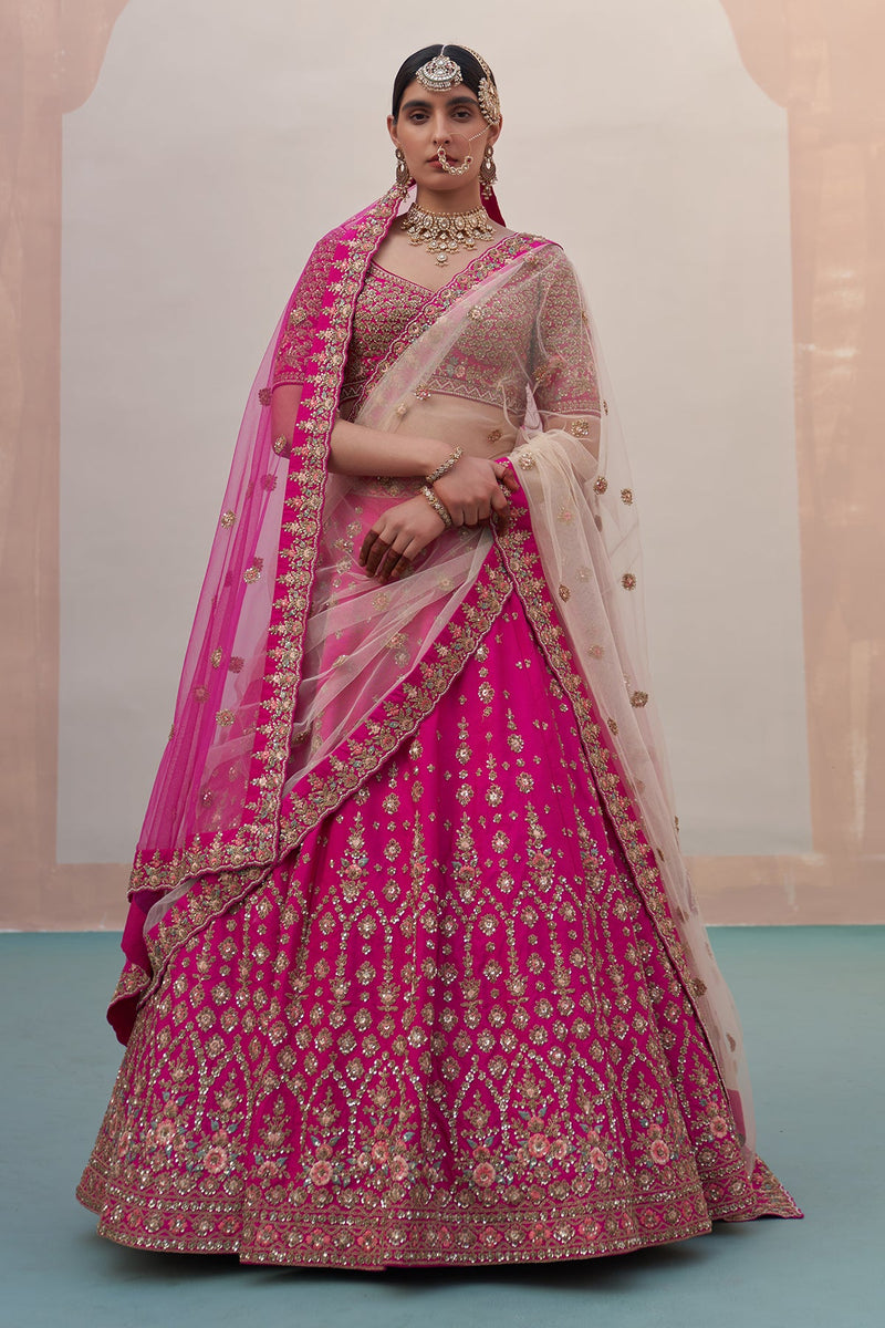 Rani Pink Double Dupatta Lehenga Set