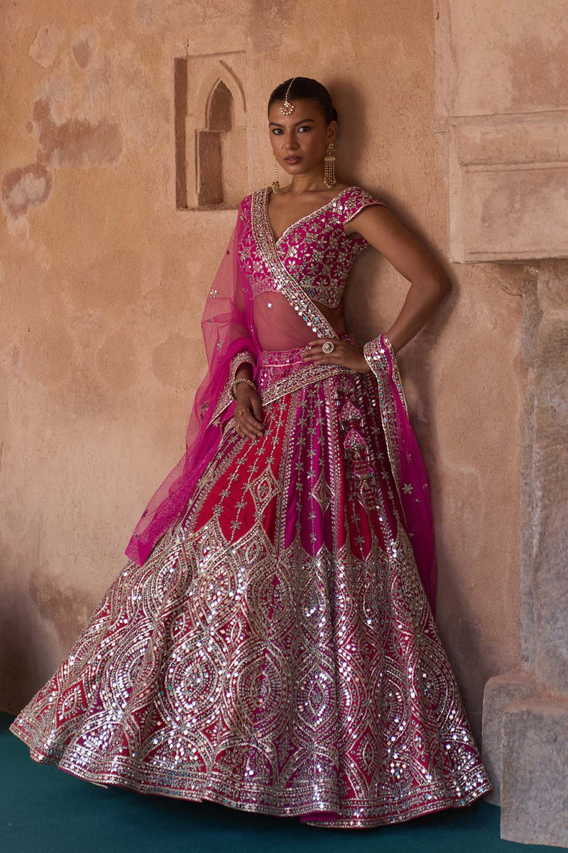 AGNI — Multicolored Raw Silk Lehenga Set