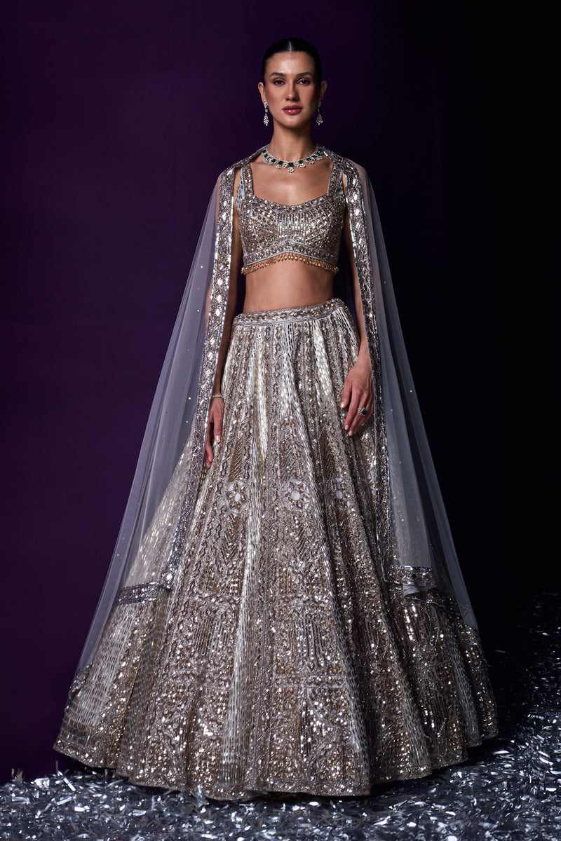 Grey Organza Lehenga Set