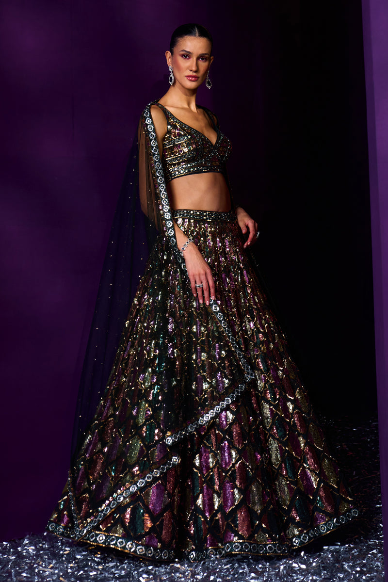 Emerald Green Organza Lehenga Set