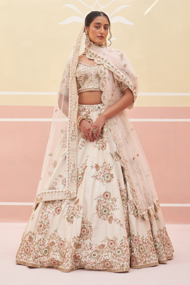 Ivory Raw Silk Lehnga Set