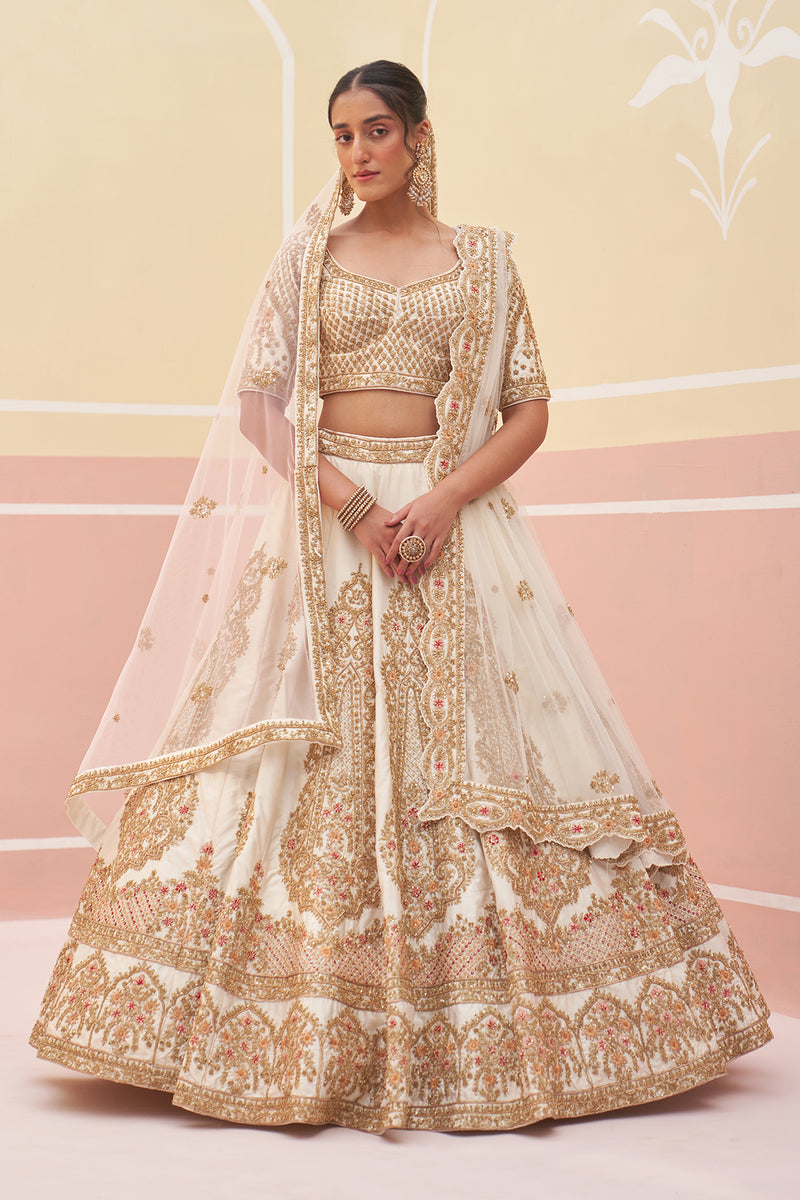 Ivory Raw Silk Lehnga Set