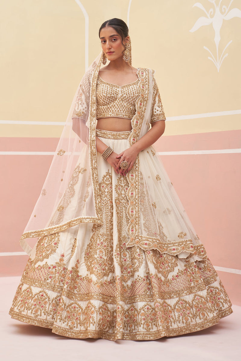 Ivory Raw Silk Lehnga Set
