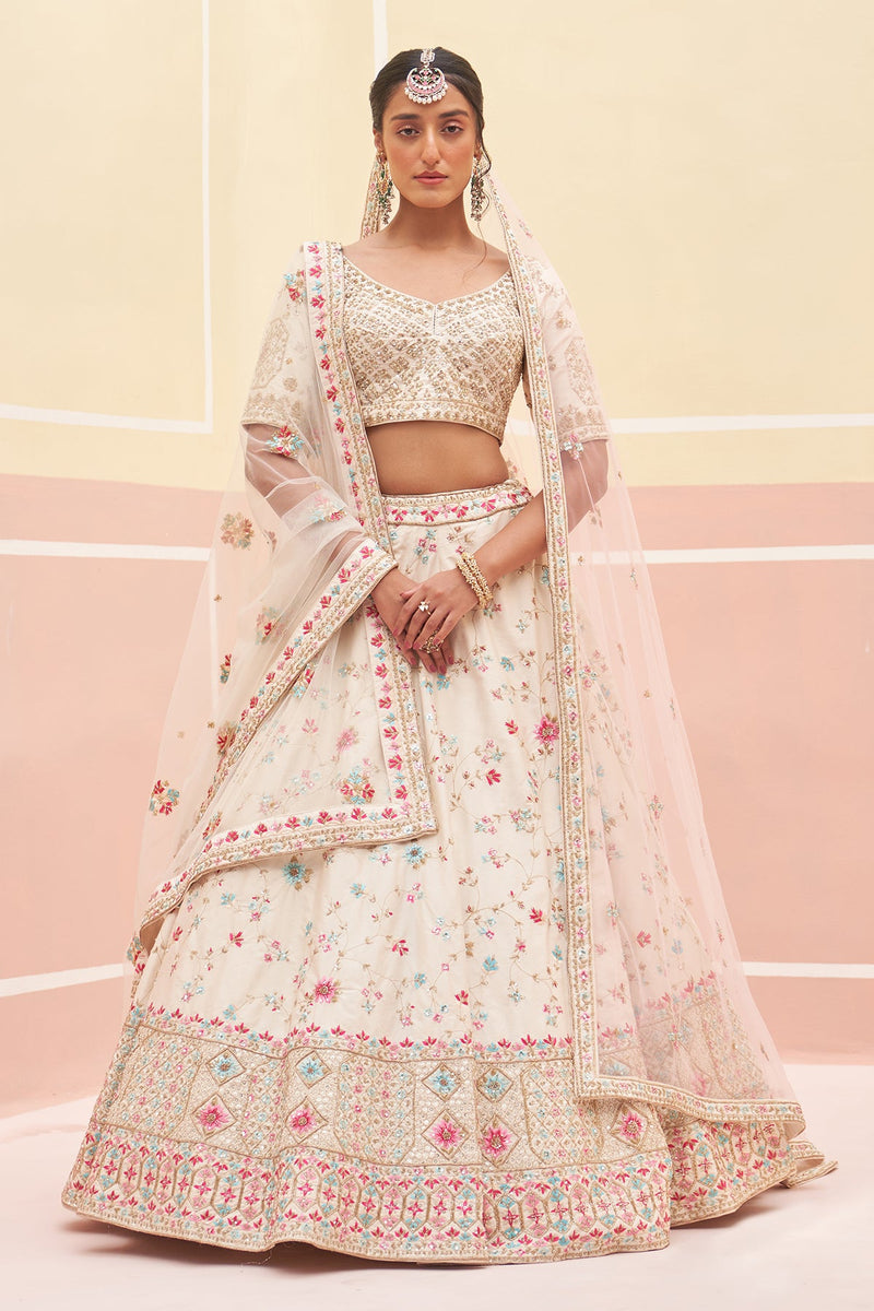 Ivory Raw Silk Lehnga Set