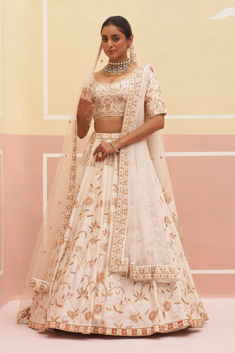 Ivory Raw Silk Lehnga Set