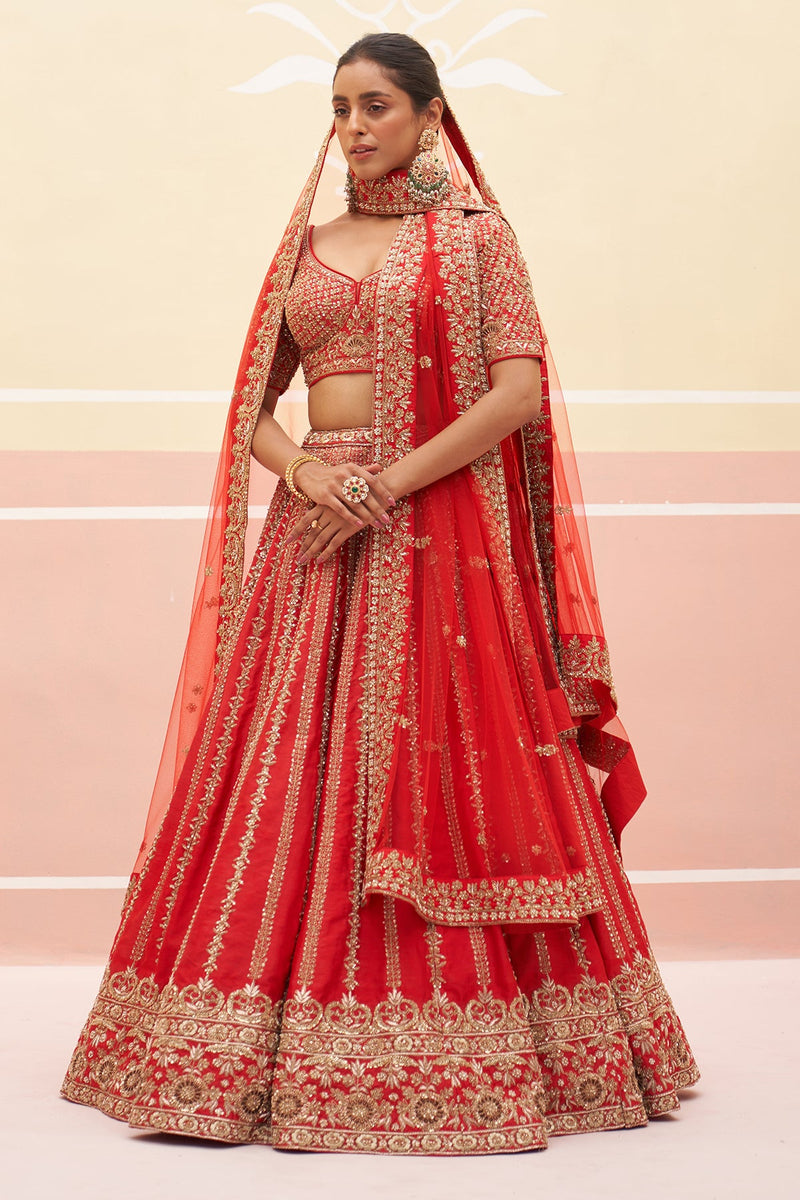 Red Raw Silk Lehnga Set