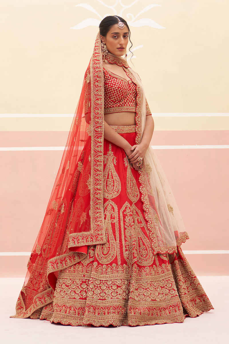 Red Raw Silk Lehnga Set