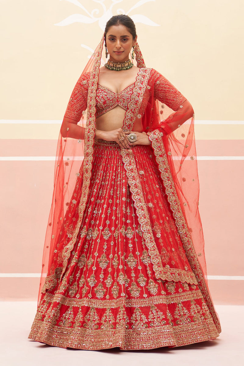 Red Raw Silk Lehnga Set