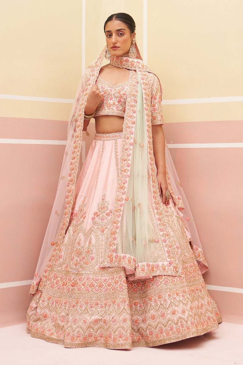 Pink Raw Silk Lehnga Set