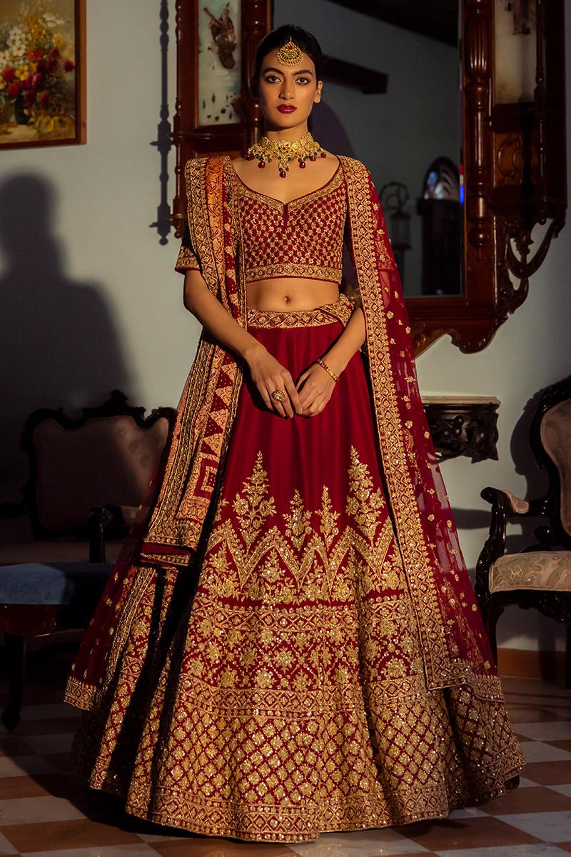Maroon Double Dupatta Lehenga Set