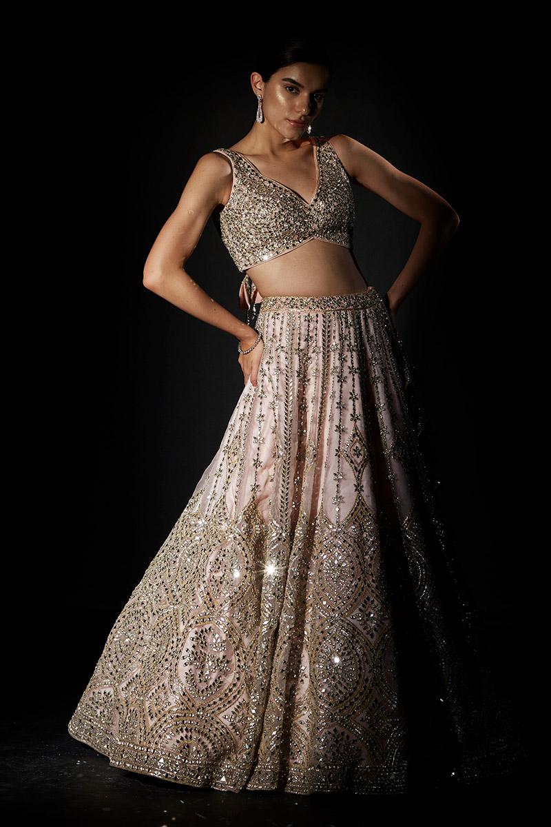 Peach Organza Lehenga Set