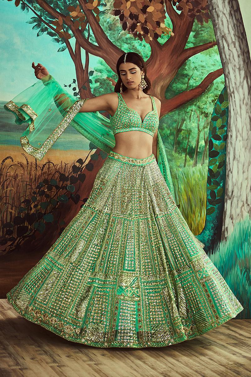 Seagreen Sequins Lehenga Set