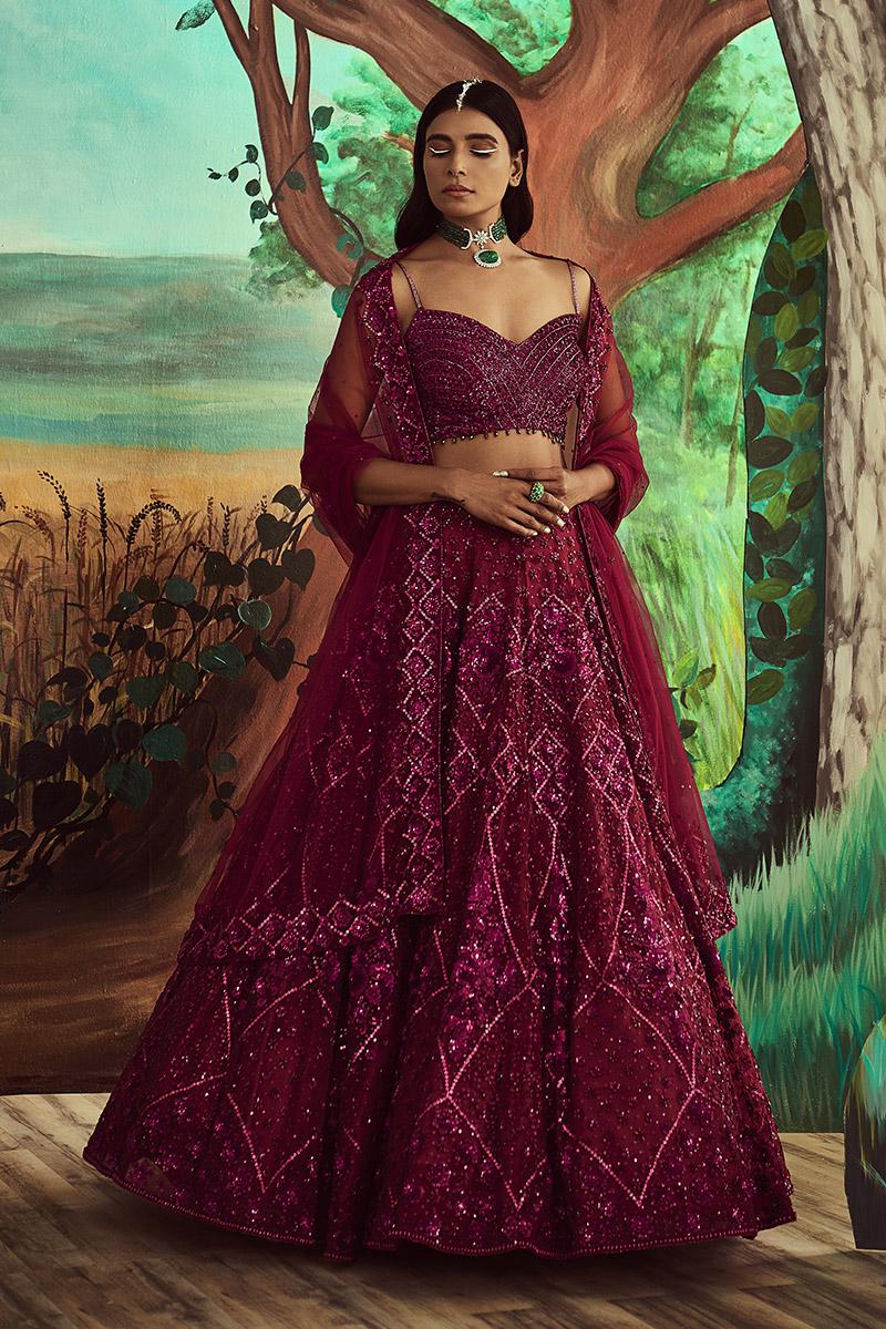 Tonal Wine Lehenga Set