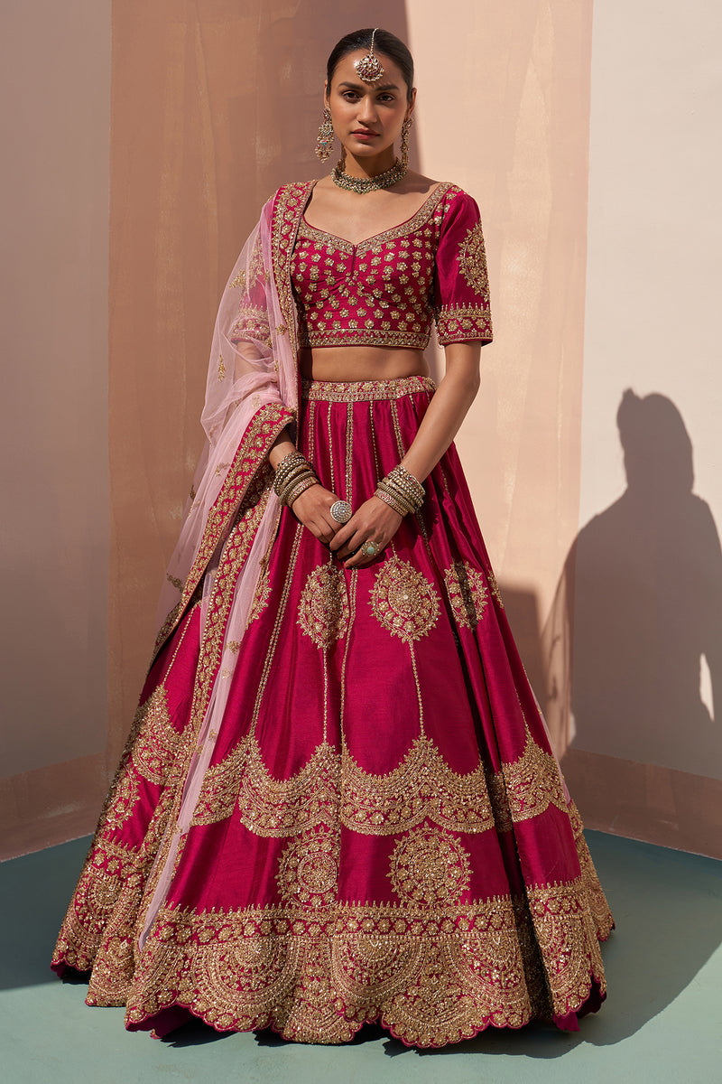 Wine Double Dupatta Lehenga Set