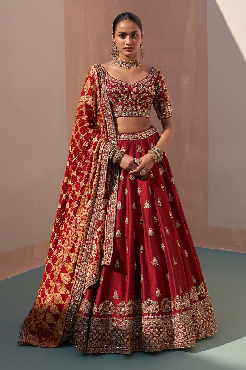 Maroon Double Dupatta Lehenga Set