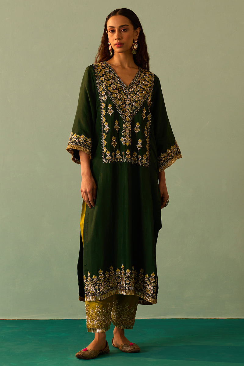 Green Silk Choga Set
