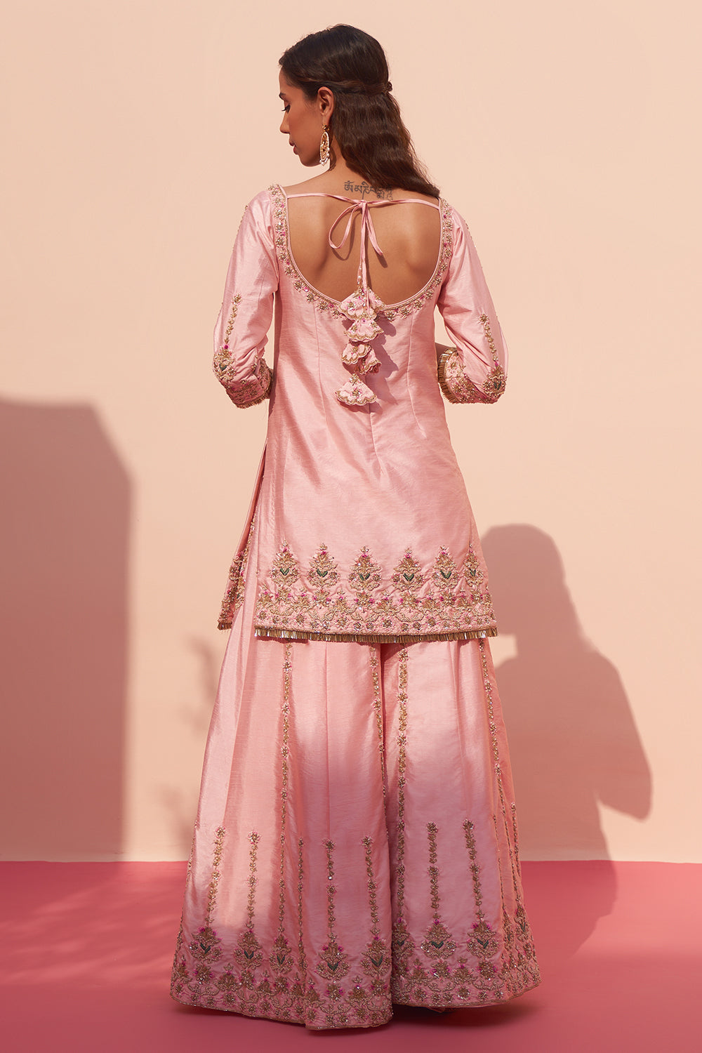 Angad Singh Pink Raw Silk Designer Sharara Set XL