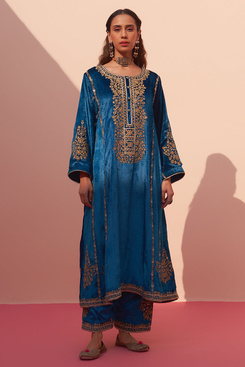 Blue Velvet Choga Set